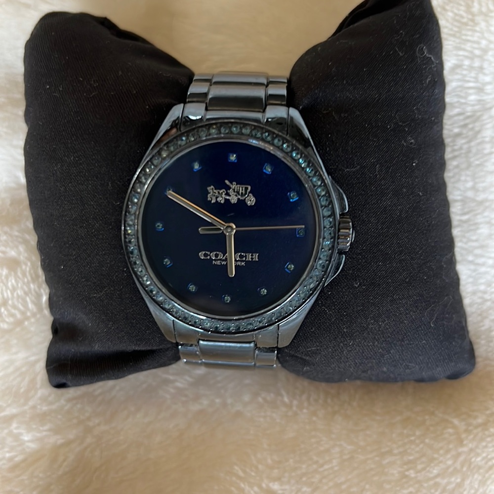 Black pearl/dark navy blue Women’s coach watch with box and links